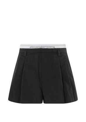Alexander Wang logo-elastic pleated shorts - Black