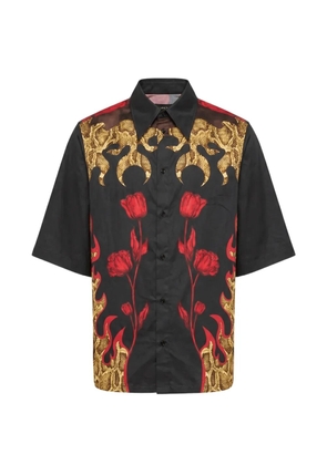 Marine Serre flowers-printed bowling shirt - Black