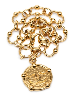 CHANEL Pre-Owned 1970-1980 CC Gold Plated Medallion Wide Link Bracelet costume bracelet