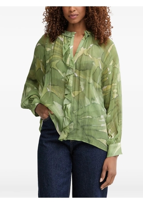 Pedro Del Hierro leaf-print ruffled blouse - Green