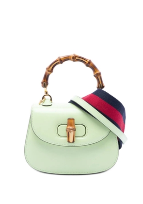 Gucci Pre-Owned 2016-2026 Mini Calfskin Web 1947 Bamboo Top Handle Bag satchel - Green