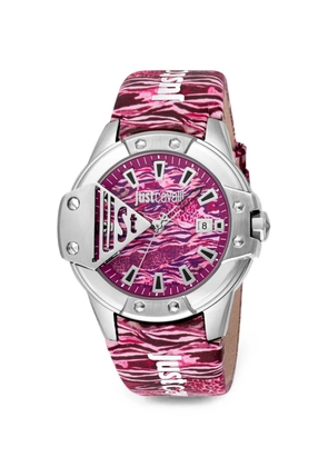 Just Cavalli Scudo animal-print 44mm watch - Pink