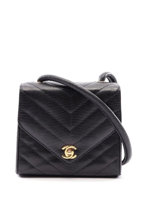 CHANEL Pre-Owned 1996-1997 CC Chevron Embossed Snakeskin Envelope Flap crossbody bag - Black