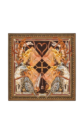 Ferragamo Poised leopards print silk scarf - Brown