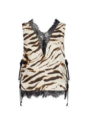 GANNI animal-print lace-trim top - Neutrals