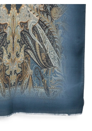 ETRO paisley-print frayed scarf - Blue