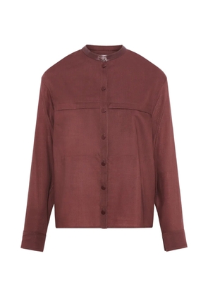 Yves Salomon leather-trimmed wool shirt - Red