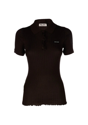 Miu Miu ruffled ribbed-knit polo shirt - Brown