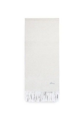 Brioni logo-embroidered fringed scarf - White