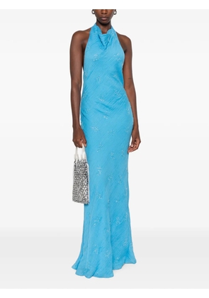 STAUD Roselle beaded halterneck maxi dress - Blue
