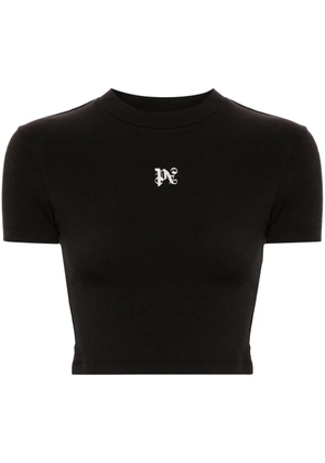 Palm Angels logo-embroidered cropped T-shirt - Black