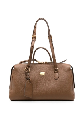 Dolce & Gabbana logo-plaque pebbled-leather tote bag - Brown