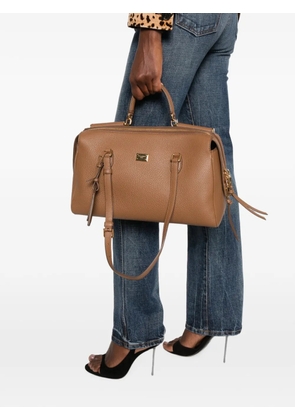 Dolce & Gabbana logo-plaque pebbled-leather tote bag - Brown