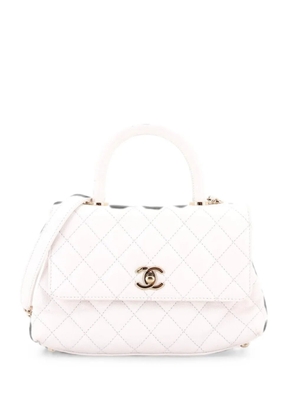 CHANEL Pre-Owned Coco Top Handle Bag Quilted Caviar with Lizard Embossed Handle Mini satchel - White
