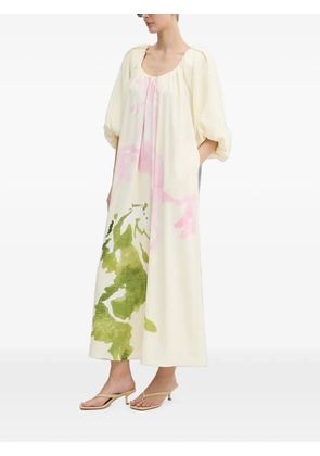 Stine Goya horse-print puff-sleeve maxi dress - Neutrals