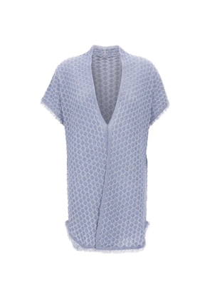 Kangra fringed short-sleeve cardi-coat - Blue
