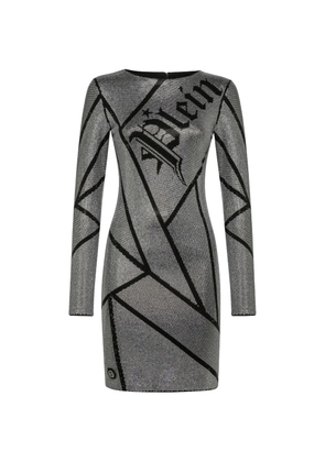 Philipp Plein crystal-embellished logo-print mini dress - Black