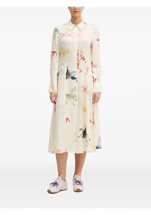Stine Goya horse-print long-sleeve midi dress - White