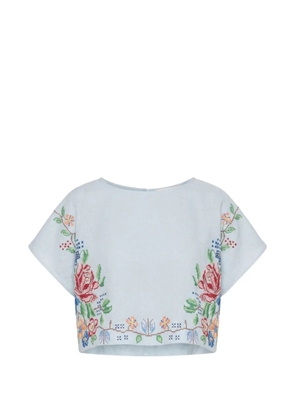 orsina floral-embroidered cropped top - Blue