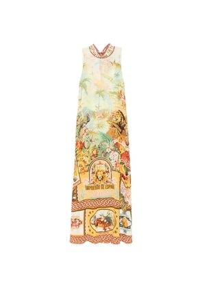 Camilla graphic-print tie-back midi dress - Yellow