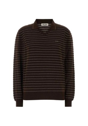 Miu Miu striped polo-collar sweater - Brown