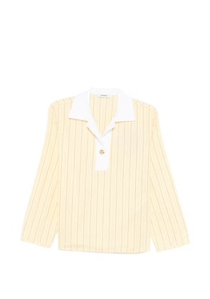 SANDRO striped V-neck long-sleeve cotton polo top - Yellow