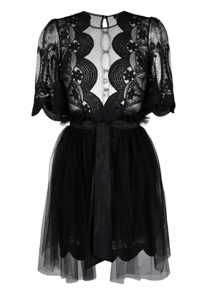 Elisabetta Franchi lace-panelled tulle mini dress - Black