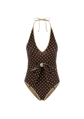 Valentino Garavani polka-dot halterneck swimsuit - Brown