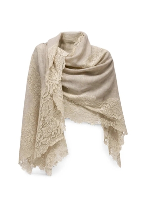 PAHIESA FORMENTERA lace-trim cashmere scarf - Neutrals