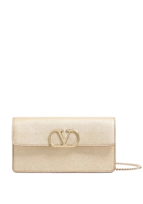 Valentino Garavani VLogo Signature laminated grainy calfskin wallet with chain - Gold