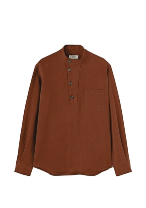 RETORI band-collar half-placket T-shirt - Brown