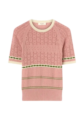 RETORI floral-stitch striped T-shirt - Pink