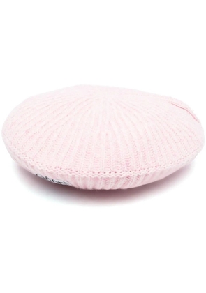 GANNI ribbed logo-patch beret - Pink
