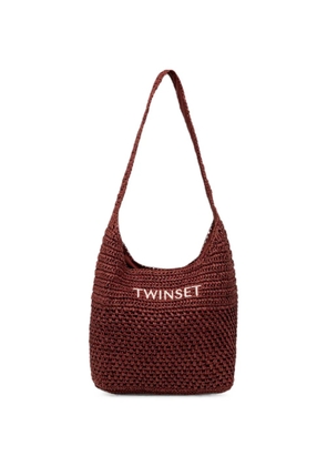 TWINSET logo-embroidered woven shoulder bag - Brown