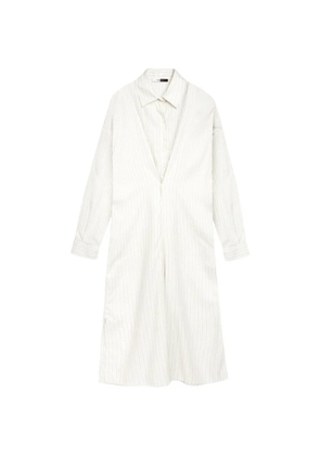 Vera Wang Mercer V-detailing striped pleated midi shirt dress - Neutrals