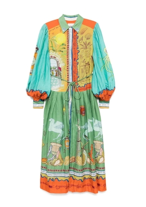ALEMAIS surrealist summer ramie shirt dress - Green