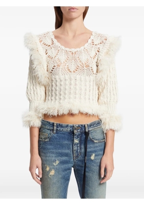 Ann Demeulemeester Dudu feather-trim pointelle-knit sweater - Neutrals