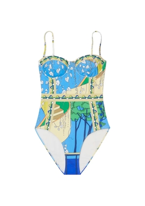 Tory Burch graphic-print underwired swimsuit - Blue