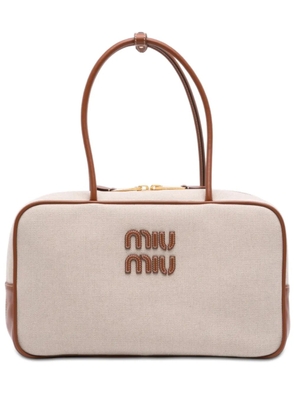 Miu Miu Pre-Owned 2010-2026 Large Canvas and Leather Logo Beau handbag - Brown