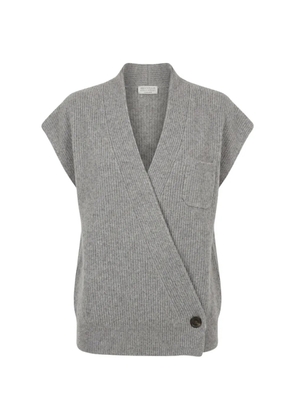 Brunello Cucinelli ribbed wrap-front top - Grey