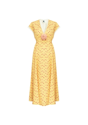 Sleeper Genus floral-print lace-trim midi dress - Yellow