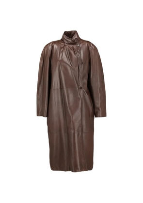 Vintage high-neck leather coat - Brown