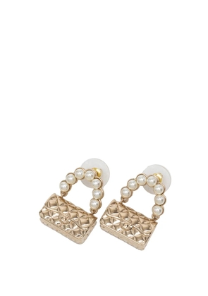 CHANEL Pre-Owned 2021 CC Gold Plated Quilted Flap Bag Faux Pearl Bullet Back Earrings costume earrings