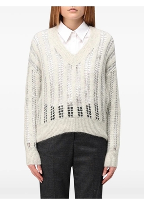 Brunello Cucinelli V-neck open-knit sweater - Grey