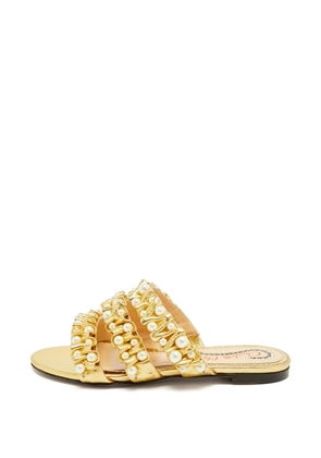 Charlotte Olympia pearl-embellished pleated flat sandals - Gold