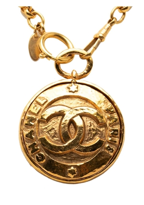 CHANEL Pre-Owned 1980-1990 CC Gold Plated Medallion Mirror Pendant Necklace costume necklace