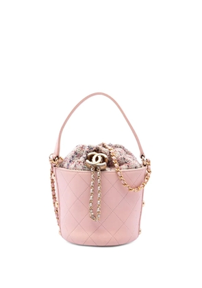 CHANEL Pre-Owned 2019 Small CC Calfskin and Tweed Drawstring Bucket Bag satchel - Pink