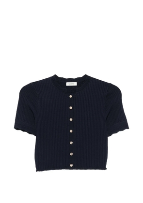 SANDRO pointelle-knit cropped cardigan - Blue