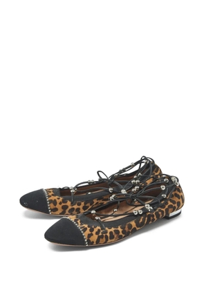 Aquazzura leopard-print tie-fastening ballet flats - Neutrals
