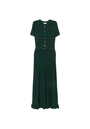 SANDRO pointelle-knit ruffled midi dress - Green